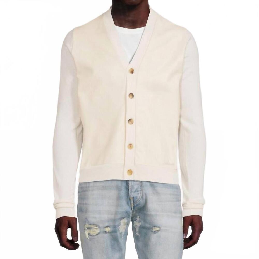 NEW AMIRI leather front cardigan in alabaster